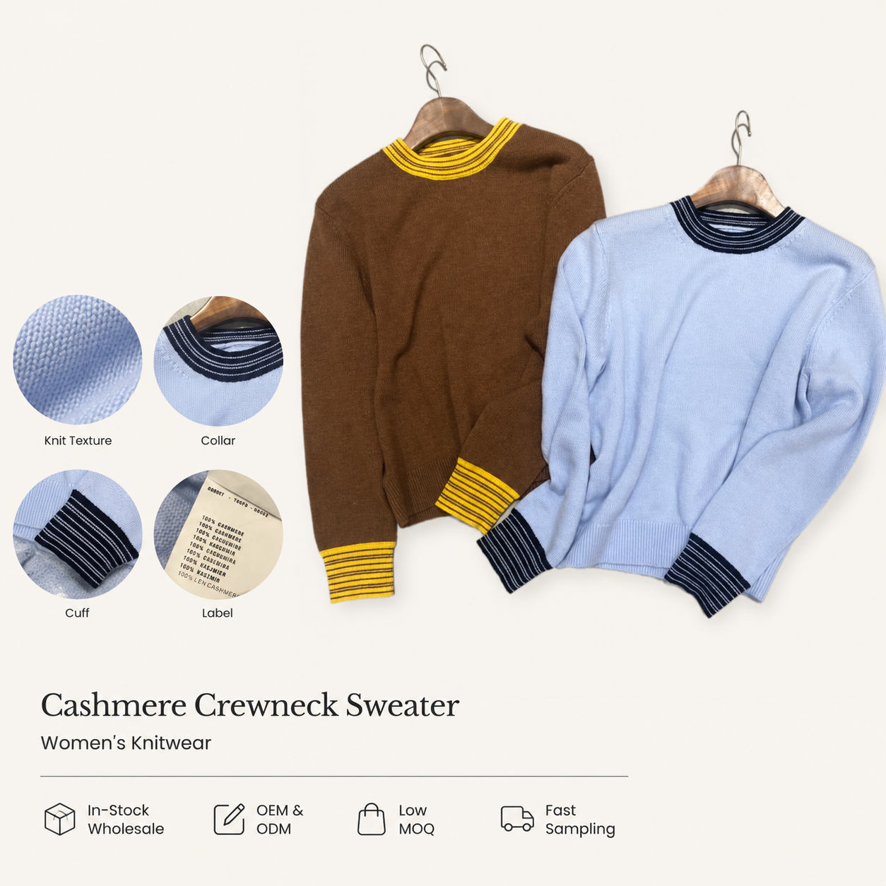 Cashmere crewneck sweater in multiple colors