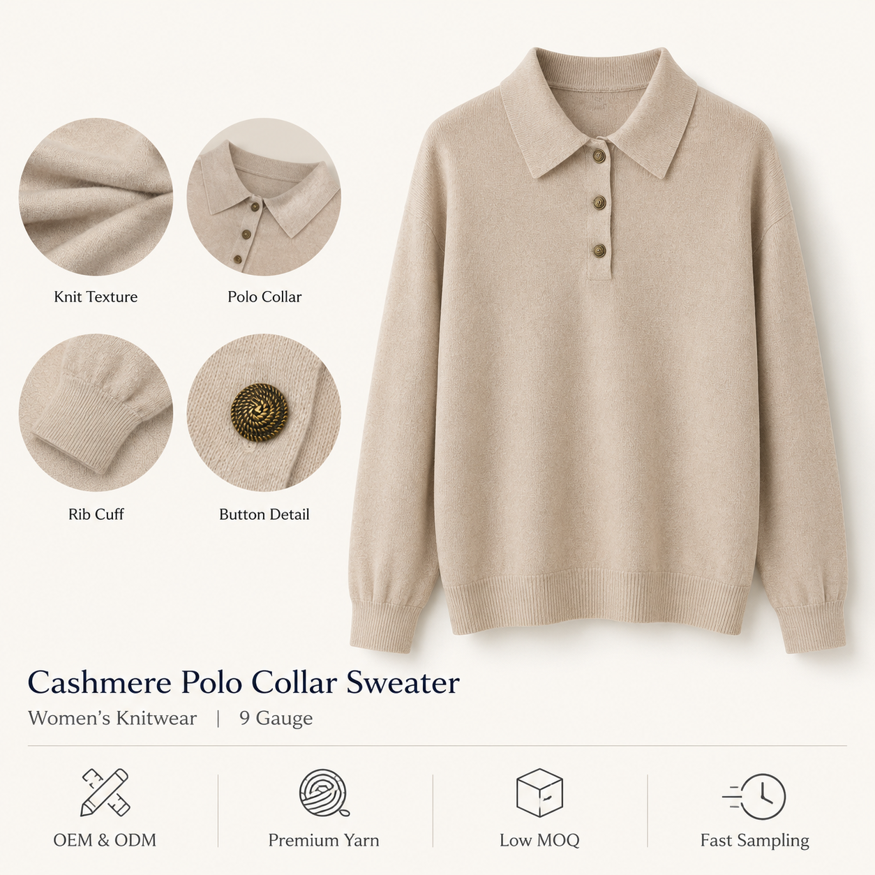 Cashmere polo collar sweater