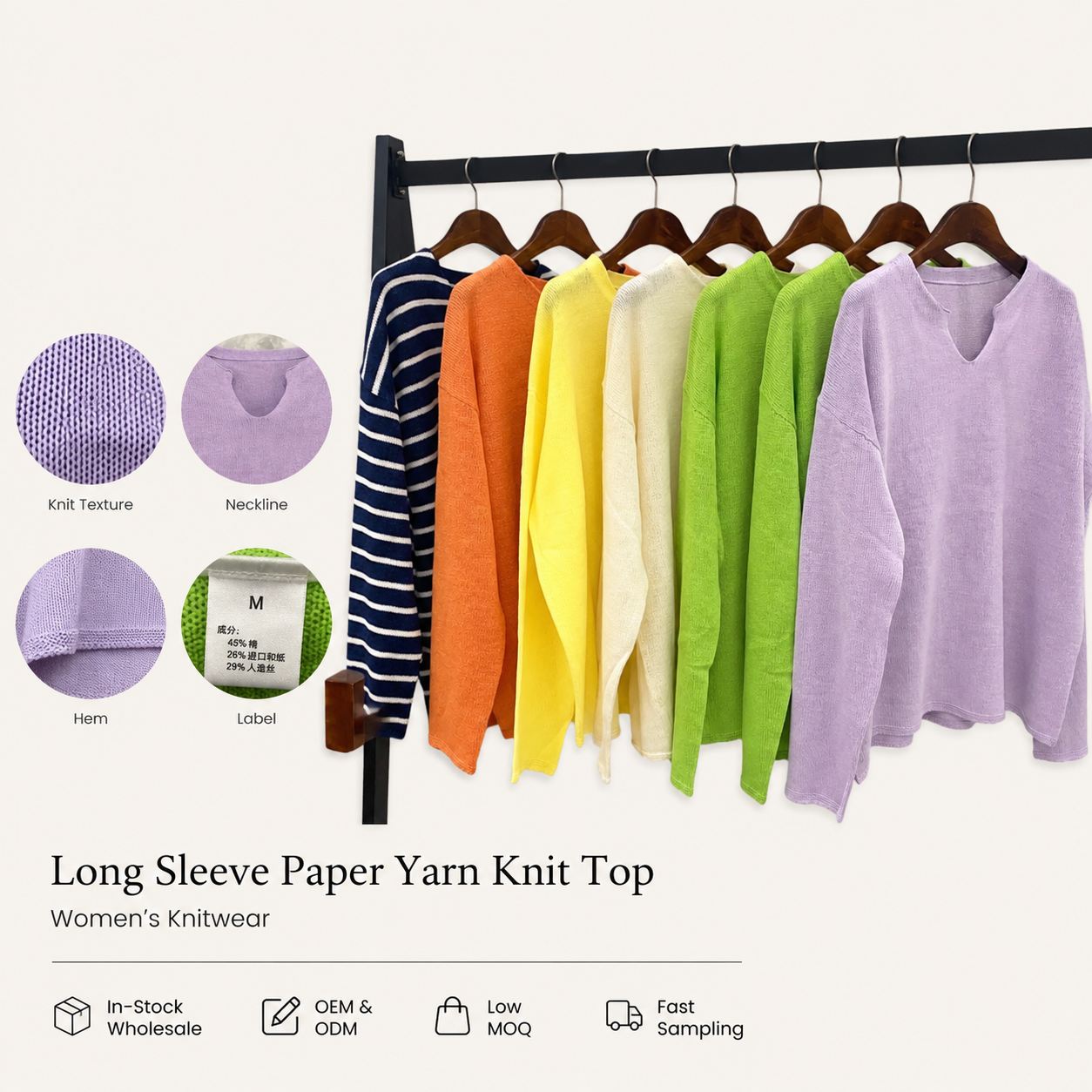 Long sleeve paper yarn knit top