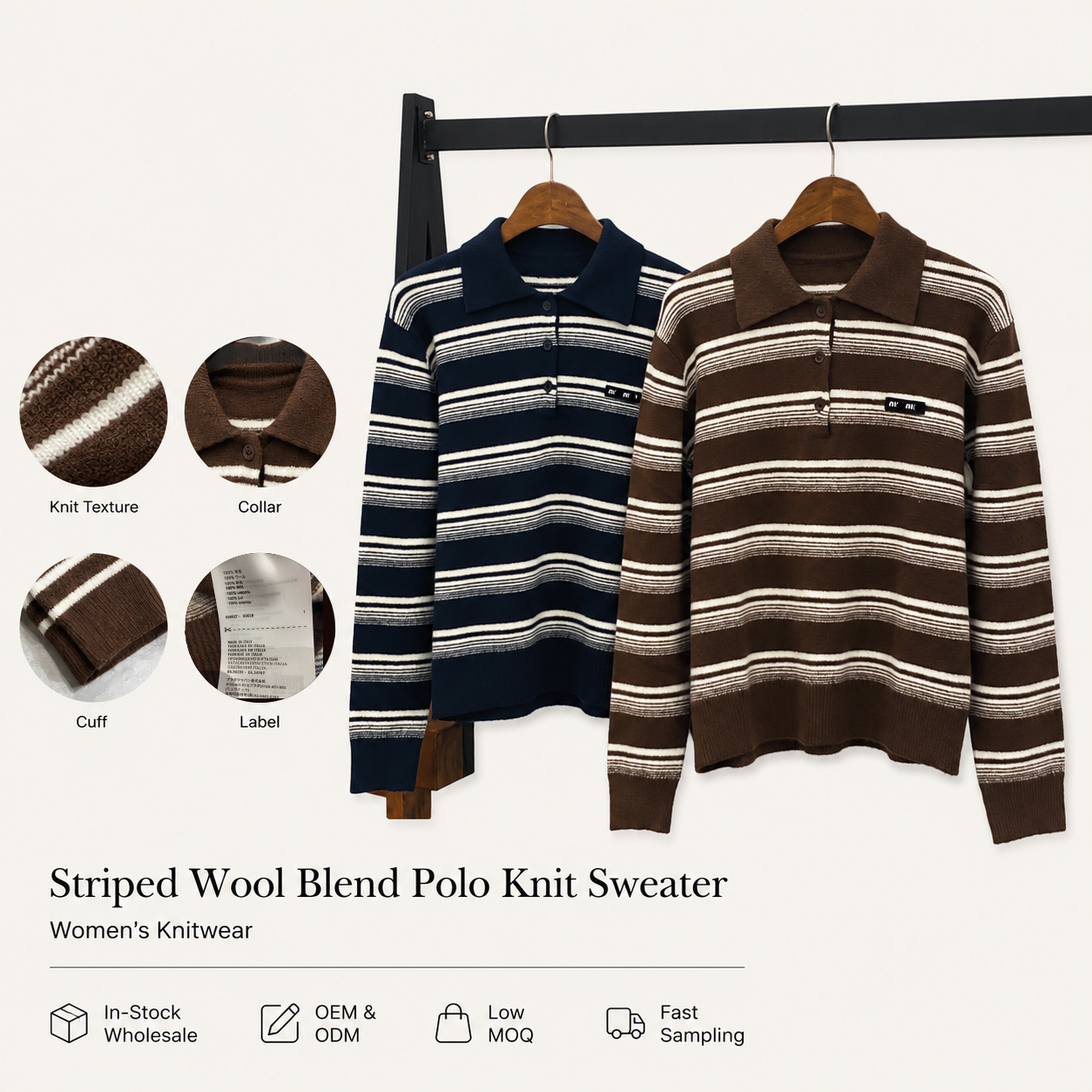 Striped wool blend polo knit sweater